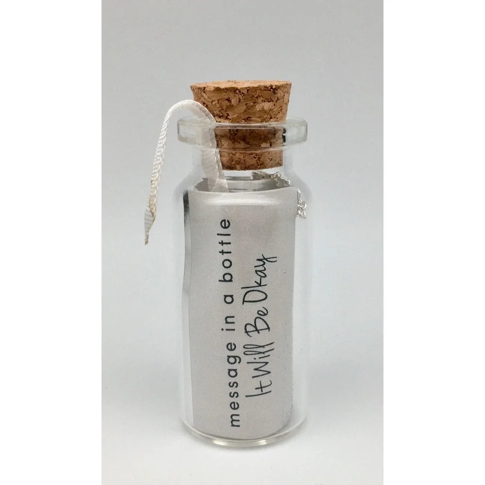 Lucky Feather Message in a bottle silver necklace‎ - it will be ok